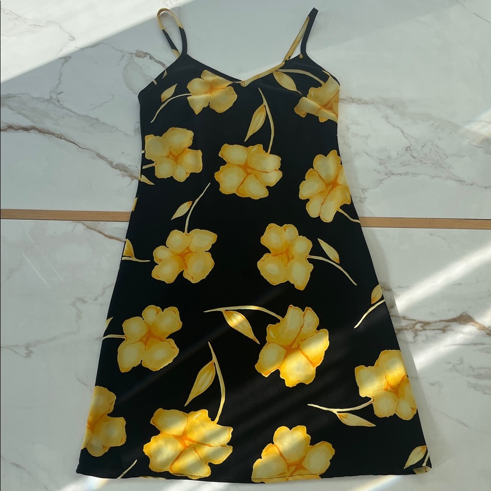 Vintage Floral Slip Dress with Yellow Flowers
